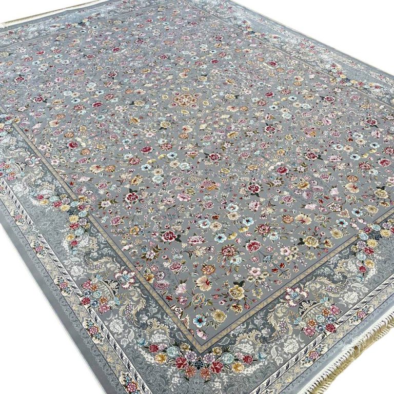 فرش گل سرخ 1200 شانه غیر برجسته رنگ فیلی کد 1718