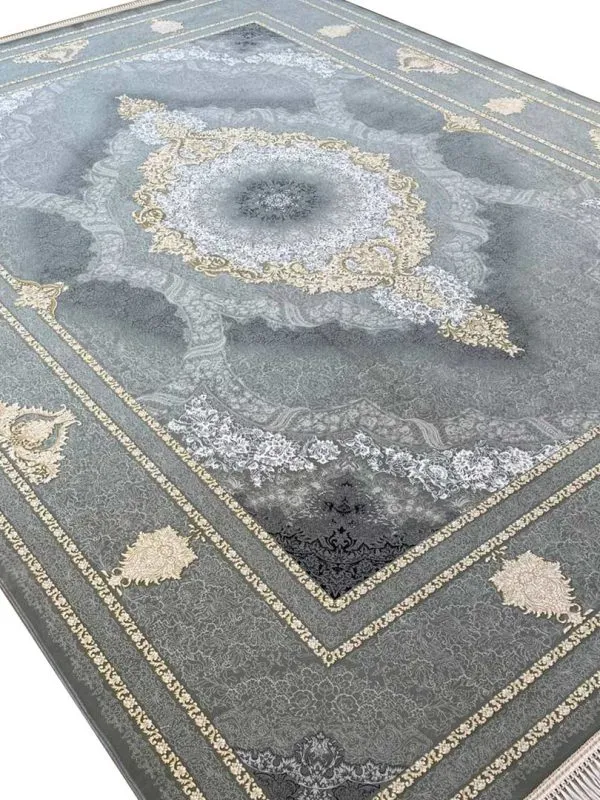 فرش طلاکوب طرح خاتون 1200 شانه گل برجسته رنگ نقره ای کد 1810 - فرشخونه