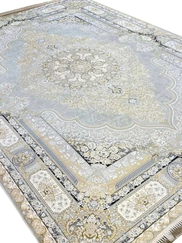 فرش راشل 1200 شانه گل برجسته طلاکوب رنگ فیلی کد 1818