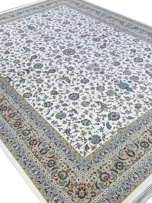 فرش افشان طرح تیارا رنگ کرم گل برجسته 1200 شانه کد 1822 - فرشخونه
