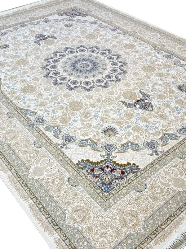 فرش طلاکوب طرح تندیس رنگ کرم گل برجسته 1200 شانه کد 1823 - فرشخونه