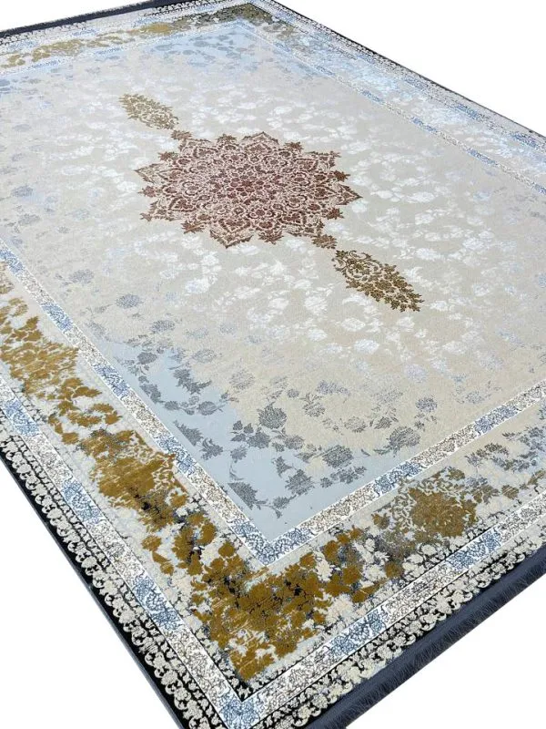 فرش طلاکوب طرح تنیده 1200 شانه گل برجسته کد 8055
