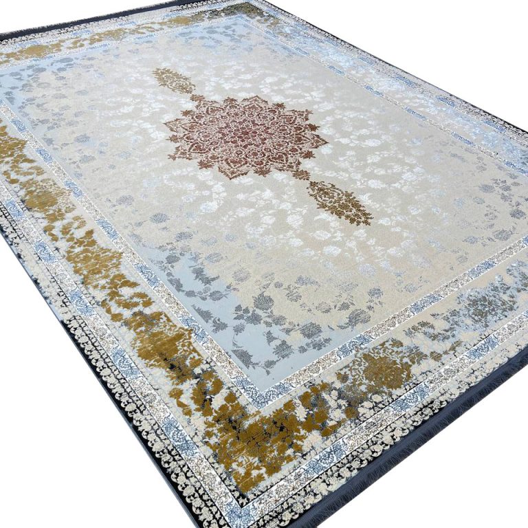 فرش طلاکوب طرح تنیده 1200 شانه گل برجسته کد 8055