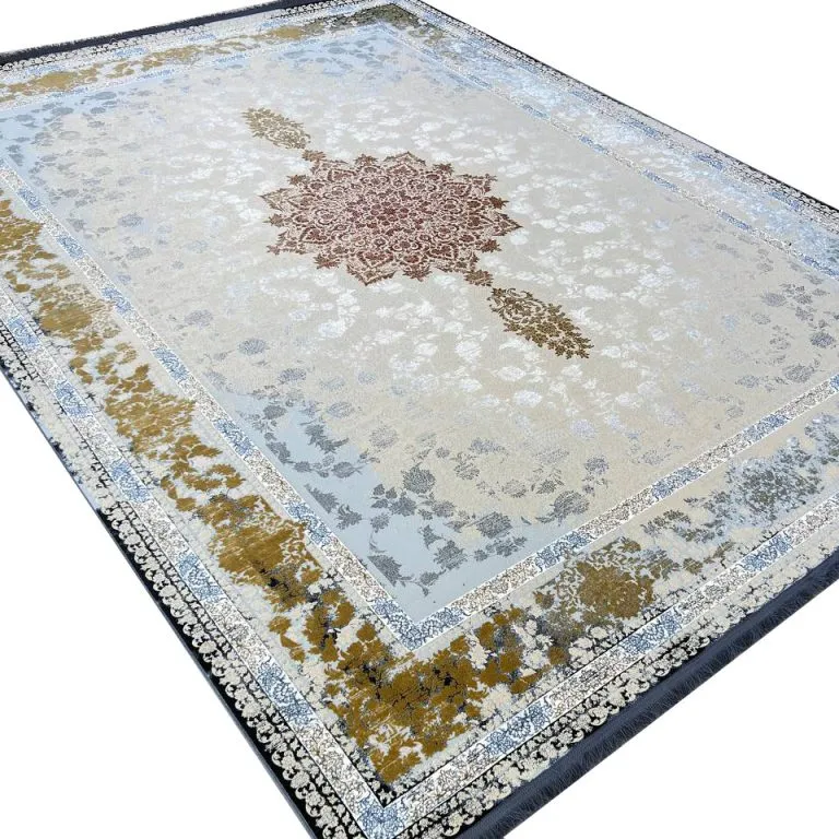 فرش طلاکوب طرح تنیده 1200 شانه گل برجسته کد 8055