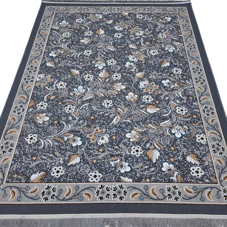 گلیم فرش طرح پیچک رنگ دودی کد 8082