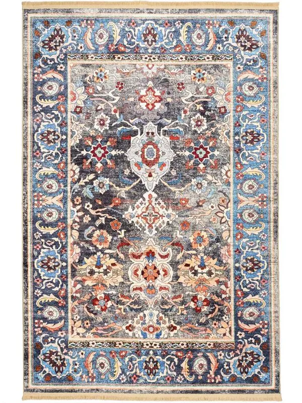 فرش گبه طرح هندی نیلکامل رنگ خاکستری کد 900406