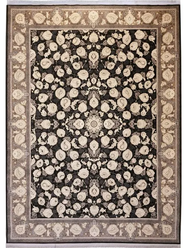 فرش افشان سلطنت طلاکوب گل برجسته 1200 شانه رنگ دودی کد 731318