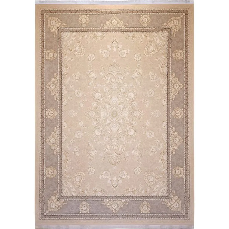 فرش طلاکوب طرح تاج 1200 شانه گل برجسته رنگ کرم کد 731812