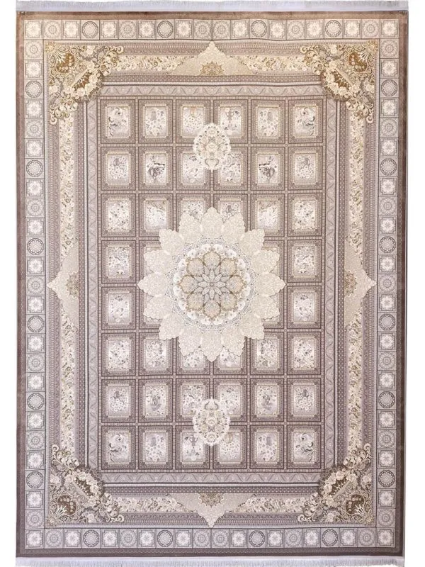 فرش طلاکوب طرح کاترین گل برجسته 1200 شانه کد 732015 رنگ طوسی