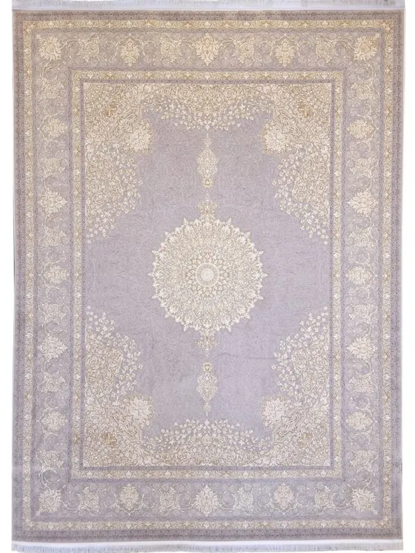 فرش طلاکوب طرح مرسانا رنگ نقره ای 1200 شانه گل برجسته کد 733014