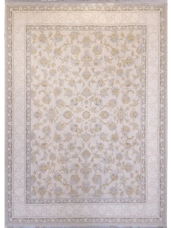 فرش افشان طلاکوب کرم طرح ایپک 1200 شانه گل برجسته کد 734112