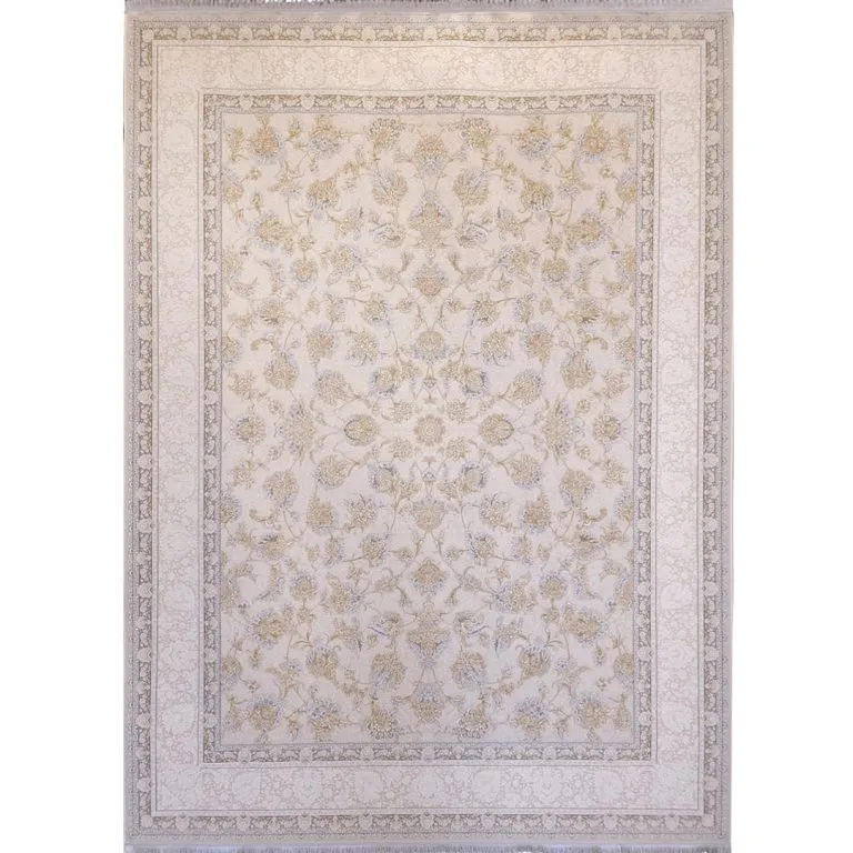 فرش افشان طلاکوب کرم طرح ایپک 1200 شانه گل برجسته کد 734112