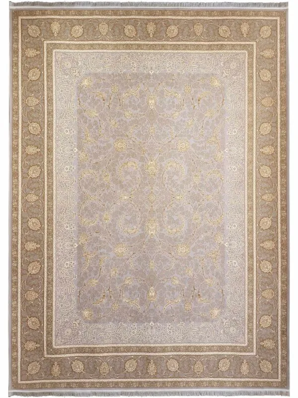 فرش طلاکوب طرح پریناز 1200 شانه گل برجسته کد 2904 رنگ نقره ای سیلور