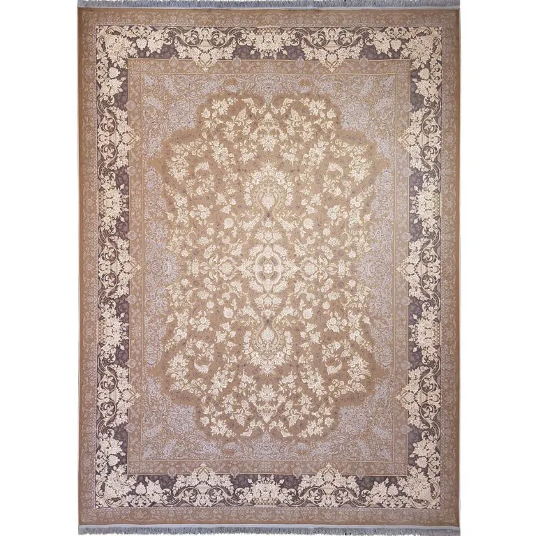 فرش طلاکوب افشان طرح معجزه 1200 شانه گل برجسته کد 2905 - رنگ نسکافه ای