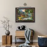 تابلو فرش طرح کلبه سنگی کوهستانی با آهو کد 4549