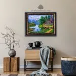 تابلو فرش روستایی طرح دریاچه و کلبه با قو کد 4550