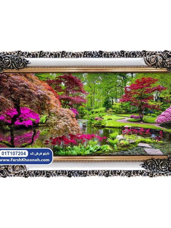 تابلو فرش منظره باغ گل ژاپن کد 7204