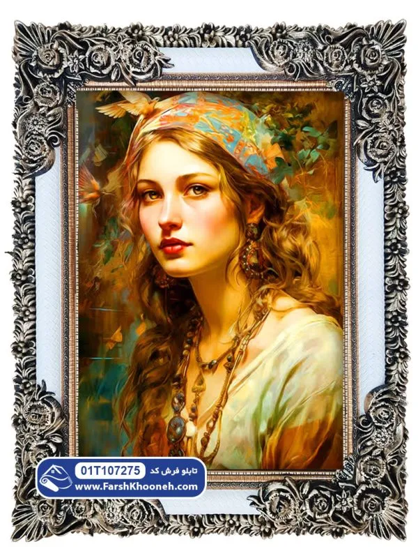 تابلو فرش طرح بانوی پاییزی کد 7275