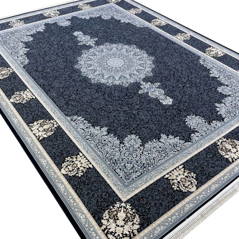 فرش طلاکوب طرح پالیز گل برجسته 1200 شانه سرمه ای کد 1732