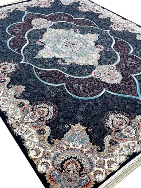 فرش طرح پانیز 1200 شانه سرمه ای غیر برجسته (ساده) کد 16F2201734
