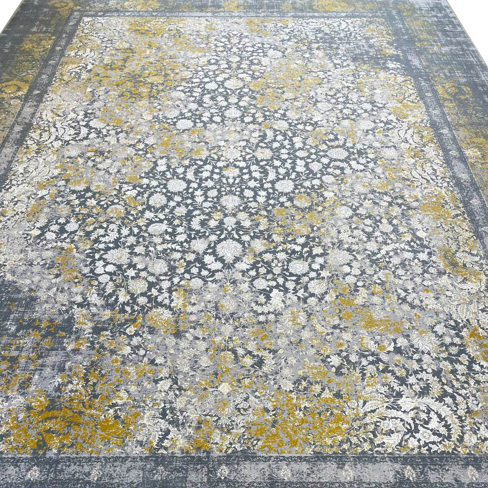 فرش وینتیج طلاکوب طرح پاییز 1500 شانه گل برجسته رنگ نقره‌ای کد 1504
