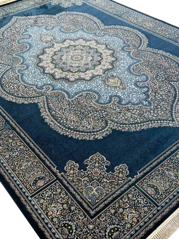 فرش طرح ثمر کرمان 1500 شانه تراکم 4500 رنگ سرمه ای کد 1511 - فرشخونه