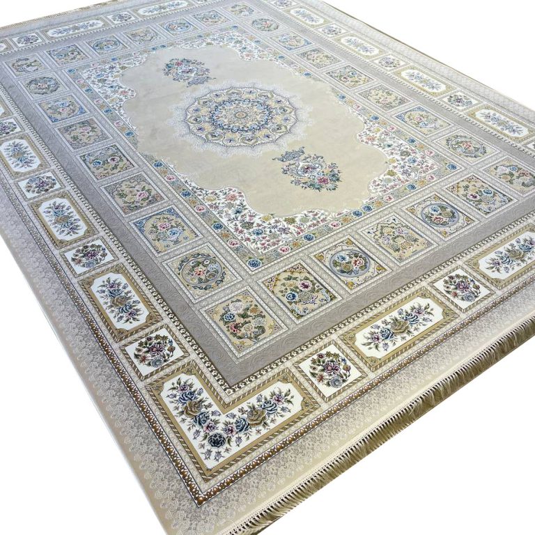 فرش طلاکوب طرح دلسا 1500 شانه گل برجسته کرم کد 1513