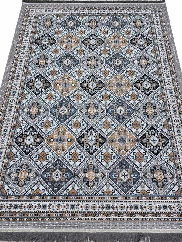 فرش گلیم طرح مرجان رنگ نقره ای کد 8057