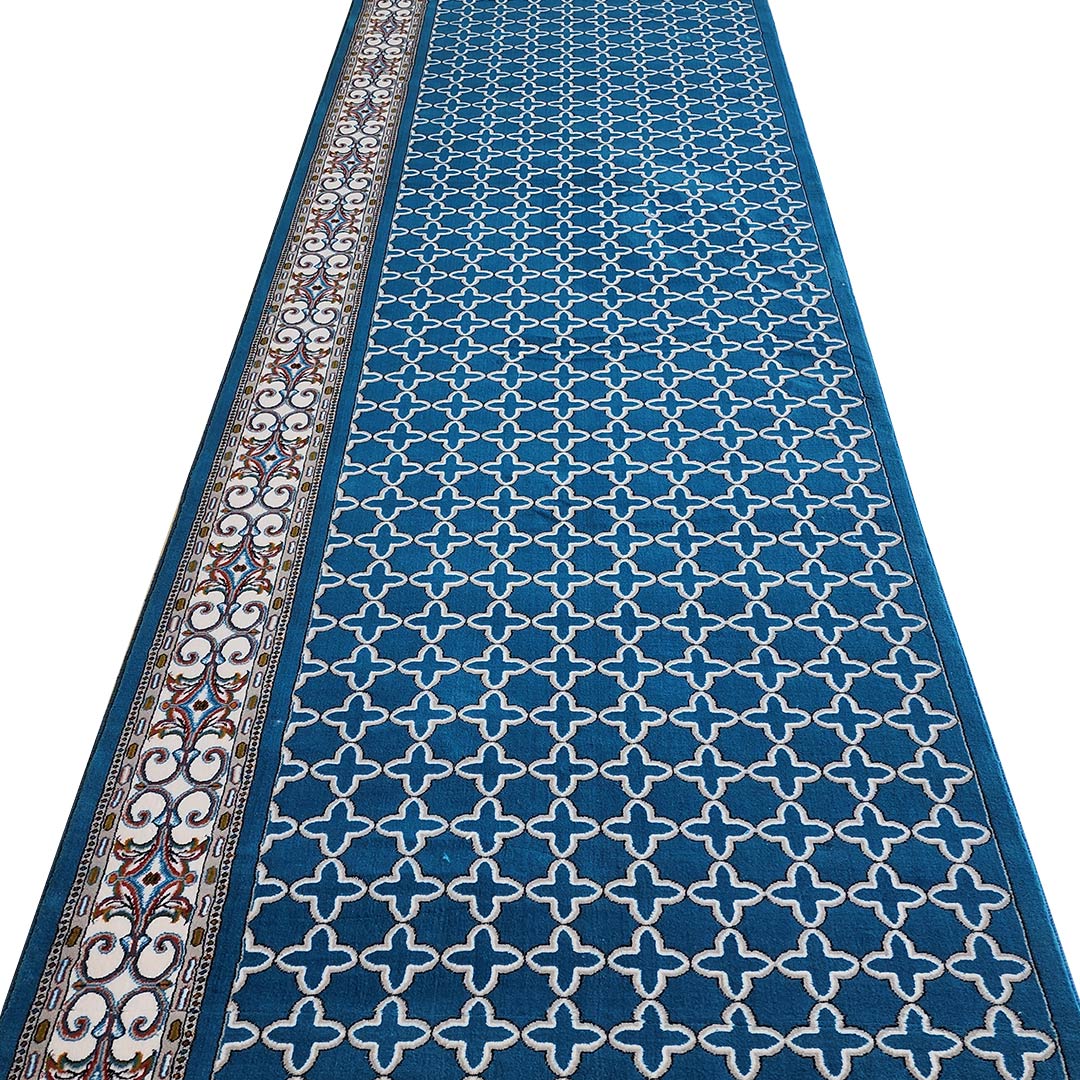 فرش مسجد مکی آبی حاشیه کرم 500 شانه