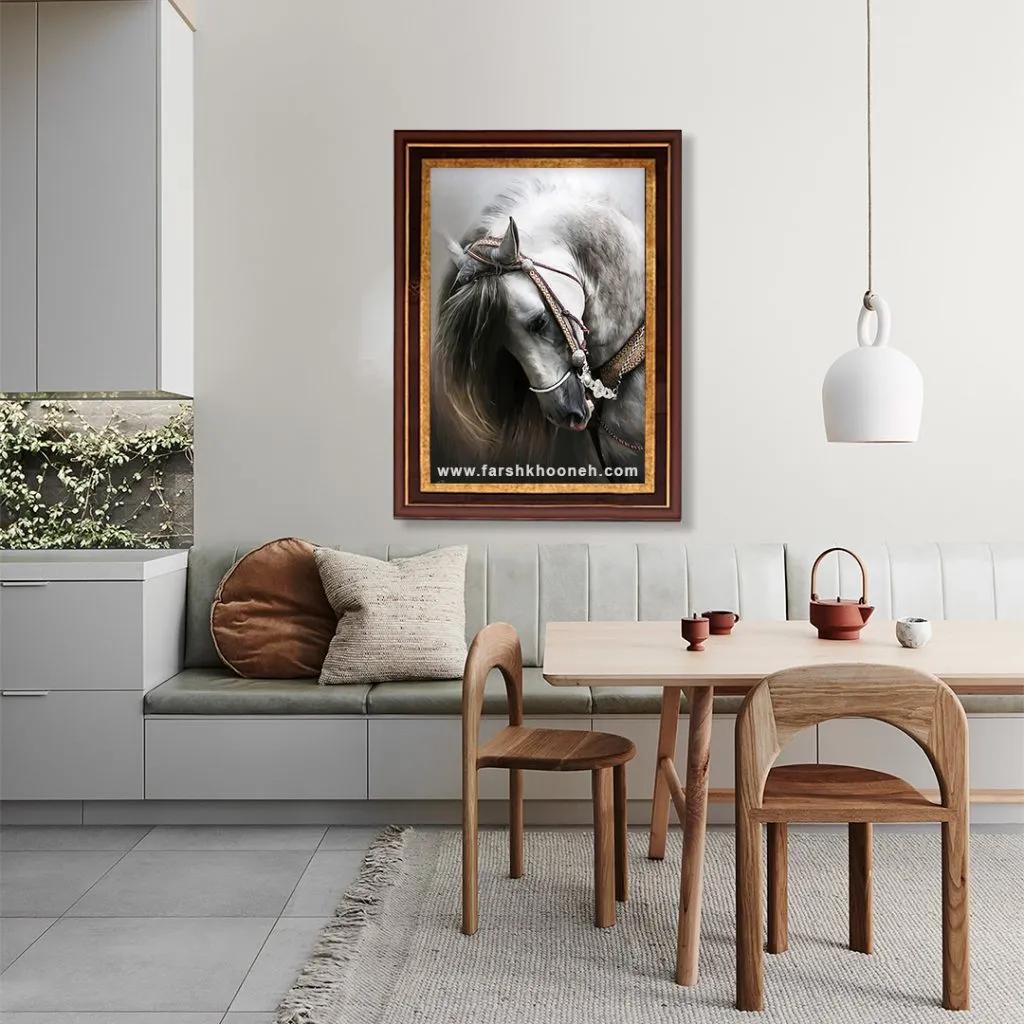 تابلو فرش طرح اسب طرح سر به زیر کد 6207