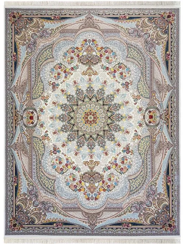 فرش طرح شاهچراغ 1200 شانه غیر برجسته کد 20089 رنگ کرم