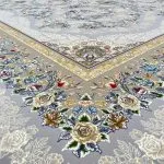 فرش افشان طرح شکوه 1500 شانه رنگ نقره ای گل برجسته کد 1502 - فرشخونه