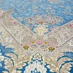 فرش طلاکوب طرح آرمان 1500 شانه گل برجسته کد 3501515 رنگ فیروزه ای