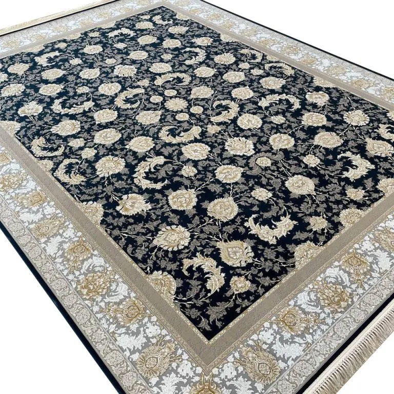 فرش طلاکوب افشان طرح گلبان 1500 شانه گل برجسته کد 3501516 رنگ سرمه ای