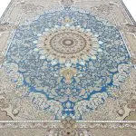 فرش طلاکوب طرح آلما 1500 شانه گل برجسته تراکم 4500 کد 3501517 رنگ فیروزه ای