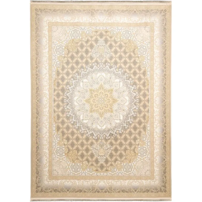 فرش طلاکوب طرح پنجره مشبک 1000 شانه گل برجسته کد 101404 - رنگ بژ -فرشخونه