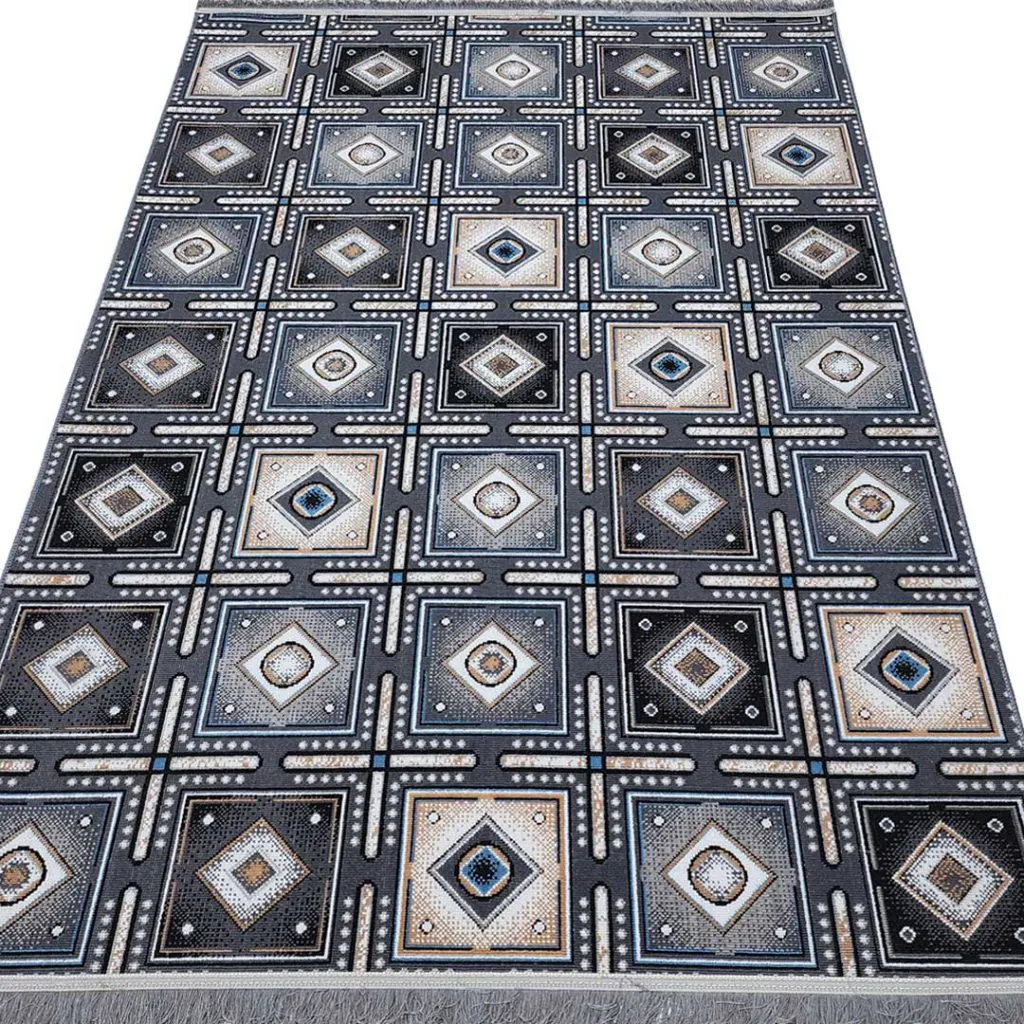 گلیم طرح ستاره هشت پر 320 شانه کد 620501 رنگ دودی