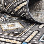 گلیم فرش طرح خشتی لوزی مربعی 320 شانه کد 620501 - رنگ طوسی