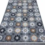 گلیم طرح ستاره هشت پر 320 شانه کد 620501 رنگ دودی