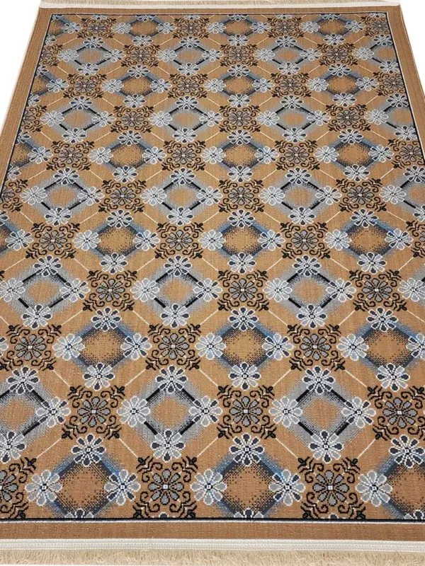 گلیم طرح لوزی چهارگل 320 شانه زمینه بژ