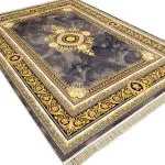 فرش طرح ژینوس 1200 شانه غیر برجسته طلاکوب کد 10877 - رنگ فیلی