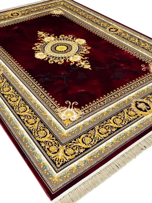 فرش طرح ژینوس 1200 شانه غیر برجسته طلاکوب کد 10877 - رنگ لاکی