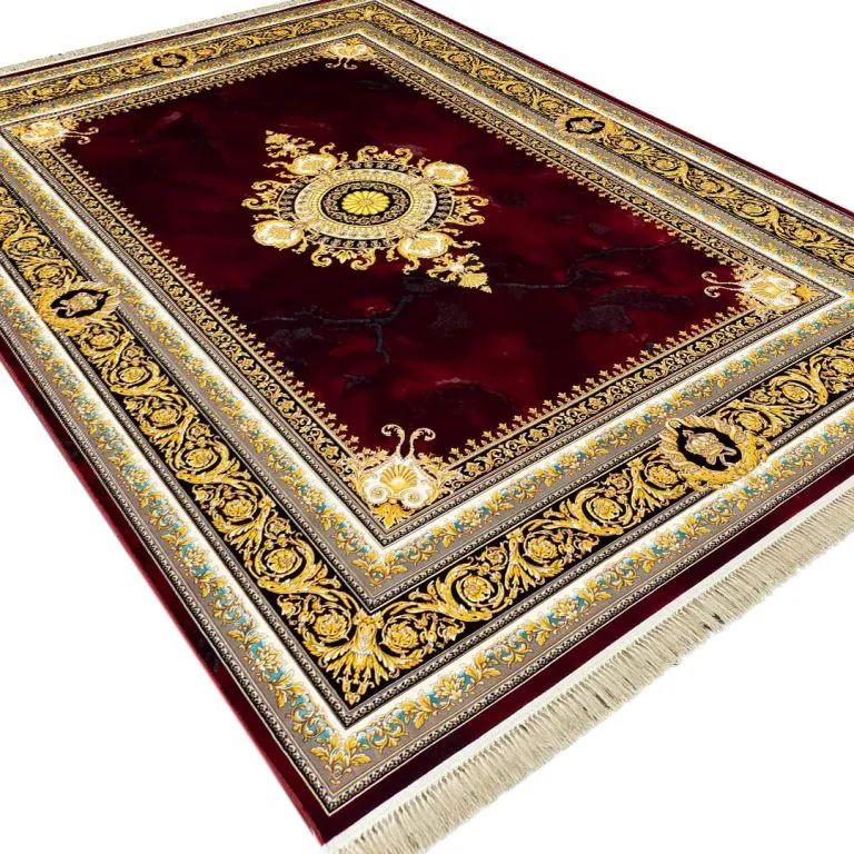 فرش طرح ژینوس 1200 شانه غیر برجسته طلاکوب کد 10877 - رنگ لاکی