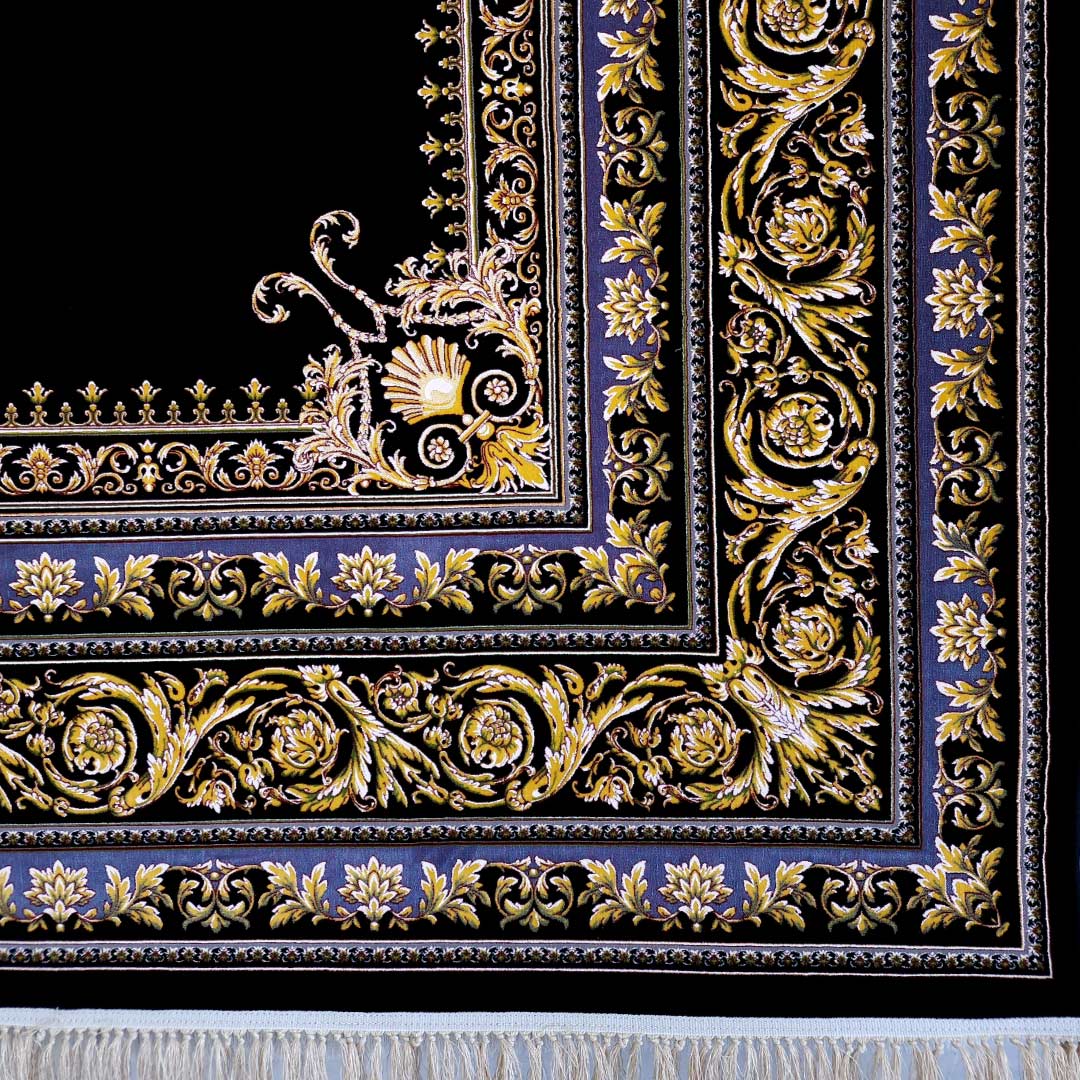 فرش طرح ژینوس 1200 شانه غیر برجسته طلاکوب کد 10877 - رنگ سرمه ای