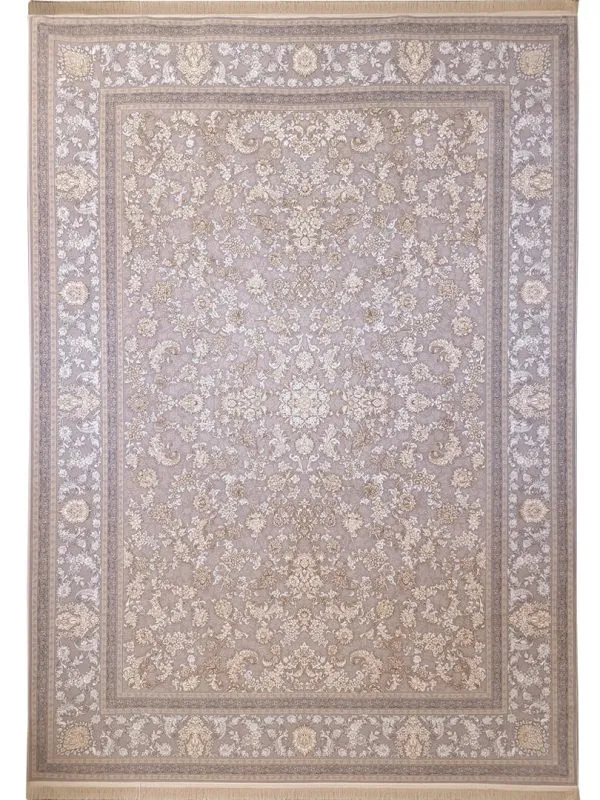 فرش طلاکوب افشان طرح سوگل 1200 شانه گل برجسته کد 201312 - رنگ نقره ای - فرشخونه