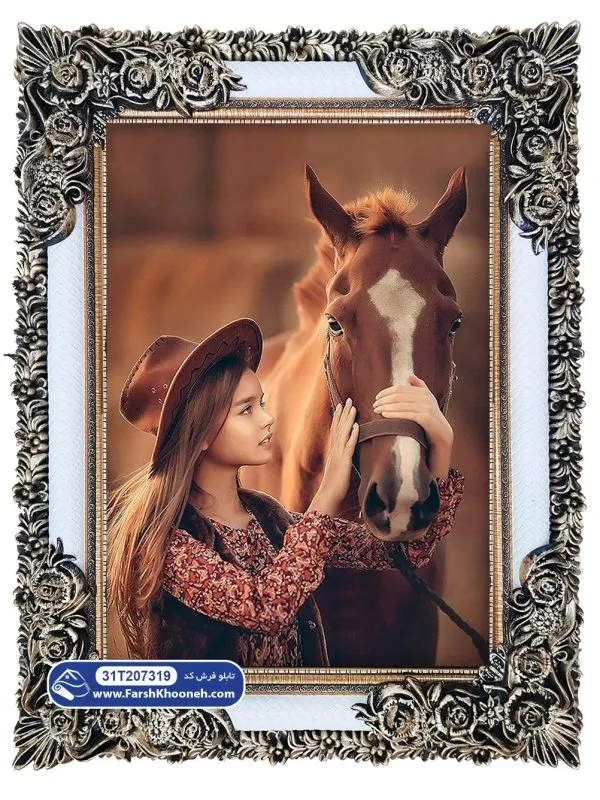 تابلو فرش دختر کابوی و اسب کد 107319