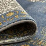 فرش وینتیج ترنج گرد آبی طوسی بدون پرزدهی