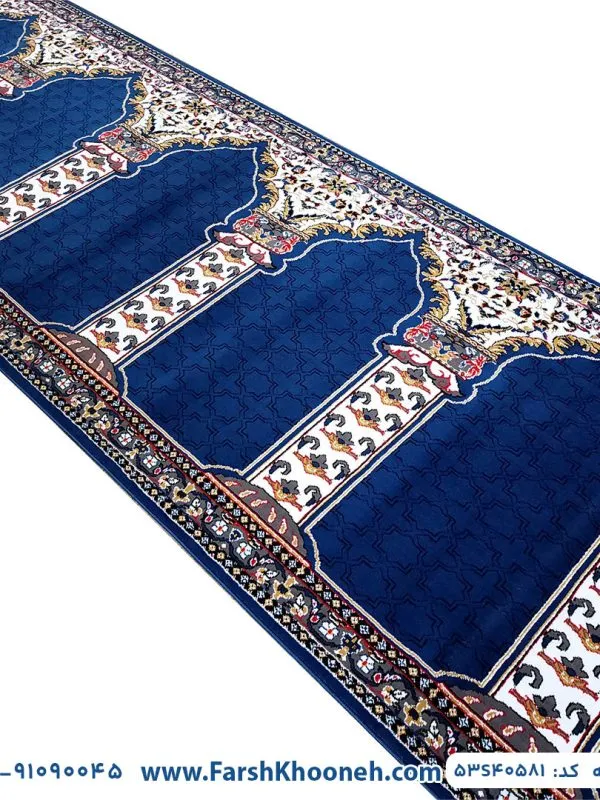 فرش سجاده ای طرح پنجره فولادی آبی تیره 440 شانه کد 40581