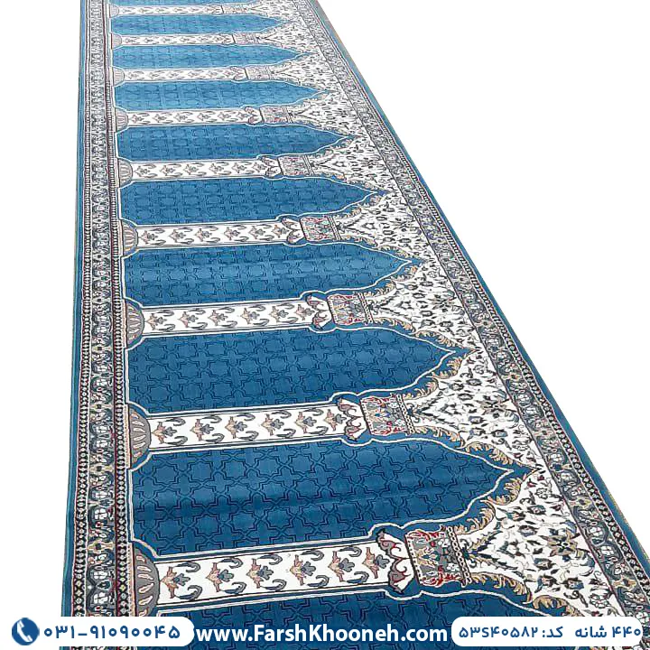 فرش سجاده ای طرح پنجره فولادی 440 شانه آبی روشن کد 40582