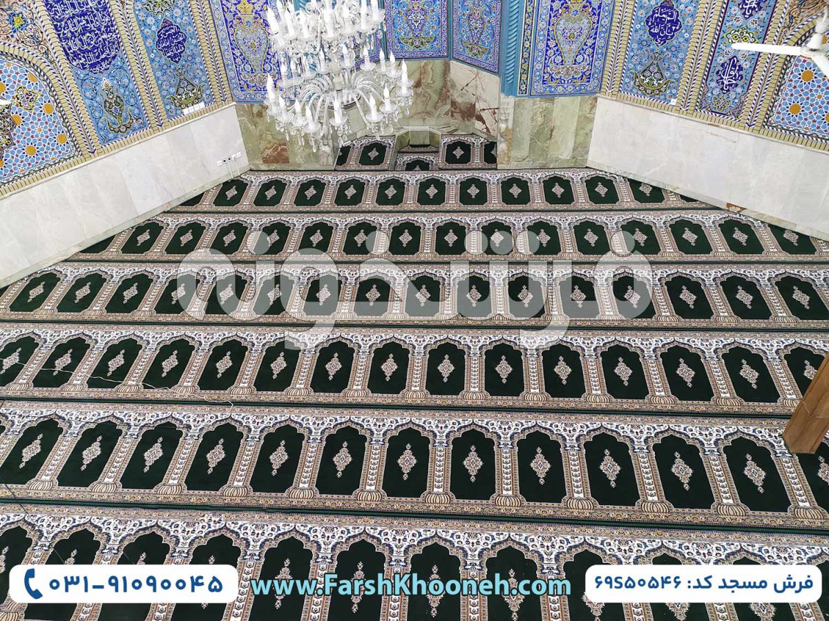 نمونه کار فرش سجاده 500 شانه طرح محرابی سبز